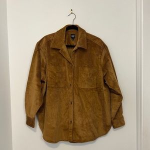 GAP Corduroy Button-Down Shirt Jacket in Camel Brown